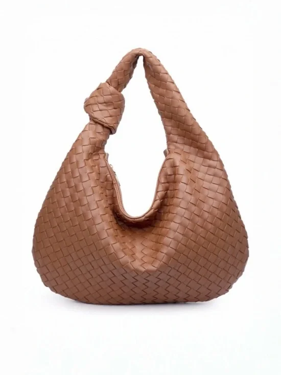 Elegant Brown Woven Hobo Bag‎