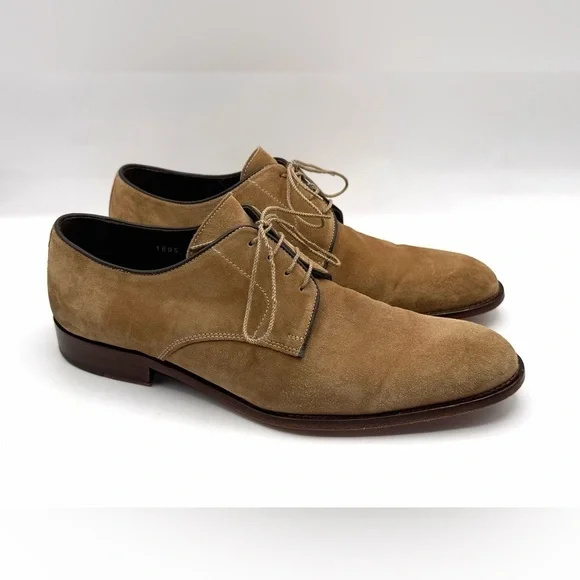 Santoni Suede Derby Straight Tip Shoes Brown Men's, Oxfords Made In Italy