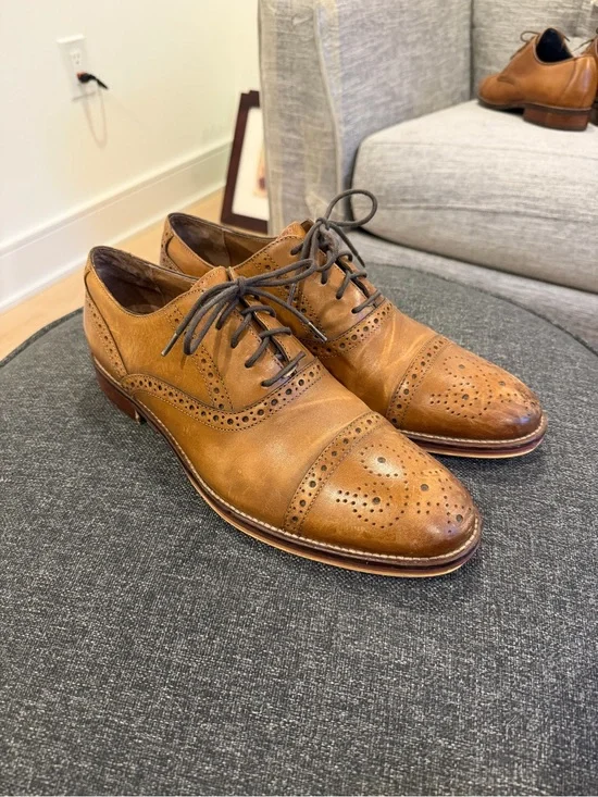 Johnston & Murphy Tan Leather Brogue Derby Oxfords