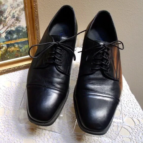 NEIL M Black Leather Lace-Up Cap-Toe Cushioned The Senator Oxfords Sz 9.5 D