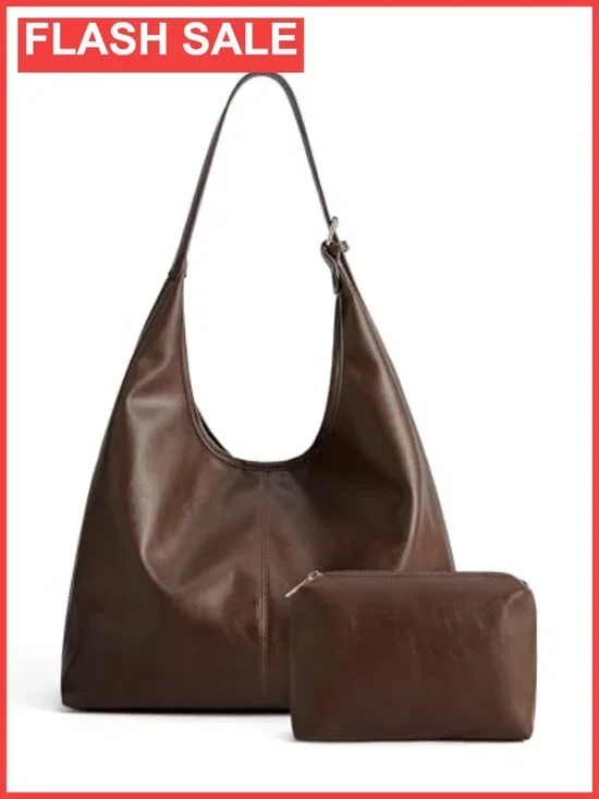Hobo Bag Vegan Leather Shoulder Crossbody Purse with Pouch
