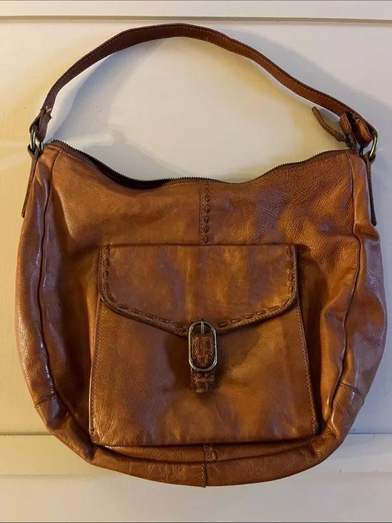 Genuine Leather Women's Hobo Bag in Cognac Brown