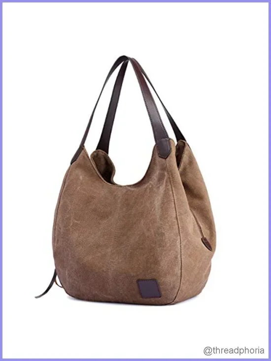 Canvas Hobo Bag Multi-Pocket Shoulder Purse Tote Handbag