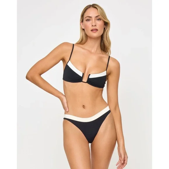 NEW L*Space Peyton Bikini Top Black Cream U-Wire Bralette Adjustable Swimwear