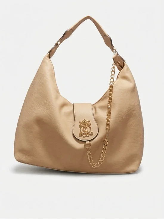 Juicy Couture Royal Crest Beige large Hobo Bag with Gold Chain
