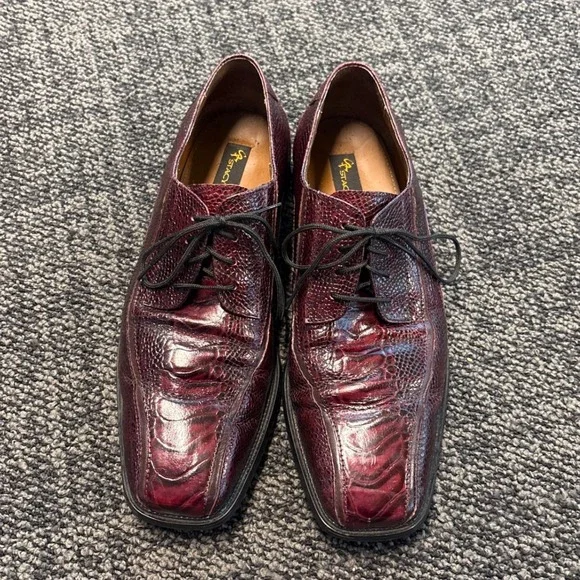 Stacy Adams Mens 11M Burgundy Ostrich Lizard Print Leather Dress Shoes 23139-05