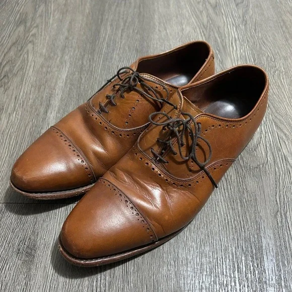 Allen Edmonds Hale Oxford Shoes 9.5 D Brown‎ Leather Semi Brogue Cap Toe
