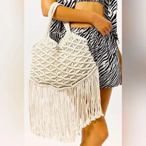 Area Stars Macrame Fringe Boho Handbag