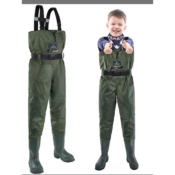 Trudave Chest Waders Kids Size 6/7 Green New Waterproof Fishing Boots Suspenders