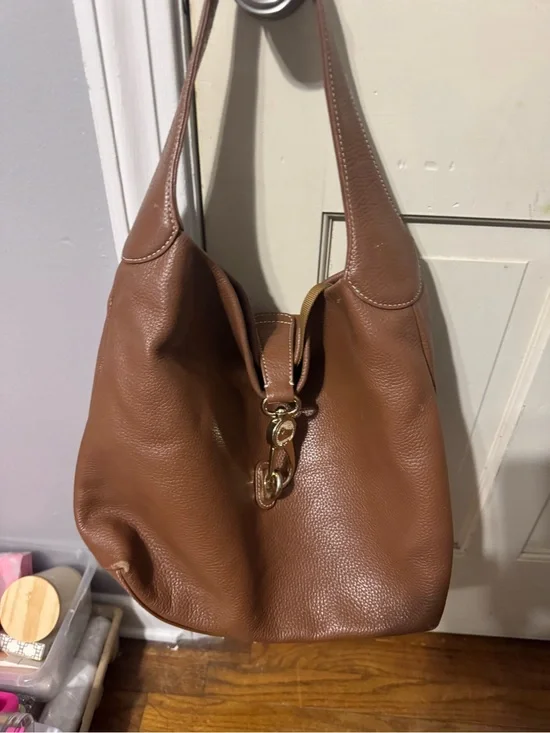 Dooney & Bourke Brown Pebbled Leather Hobo with Gold Hardware