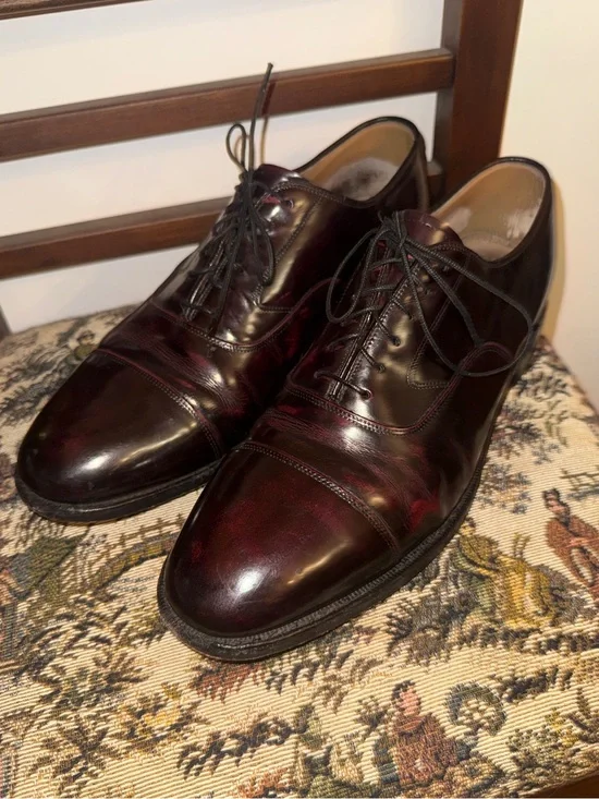 Johnston & Murphy Mens 9.5 Burgundy Oxblood Leather Cap Toe Oxford Dress Shoes