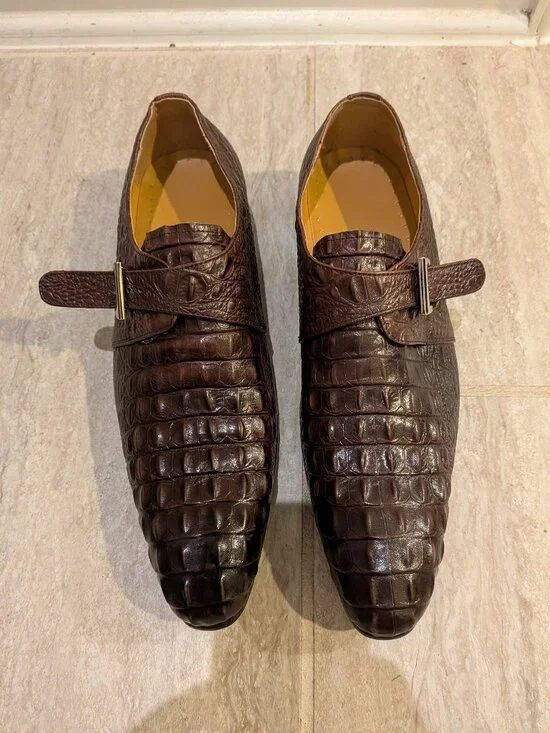 Vero cuoio Brown Leather Shoes Crocodile Pattern Lace Up Size 40 US 8