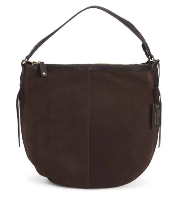 Ashwood Suede Crescent Slouchy Hobo Bag Studded Strap Detail Chocolate Brown
