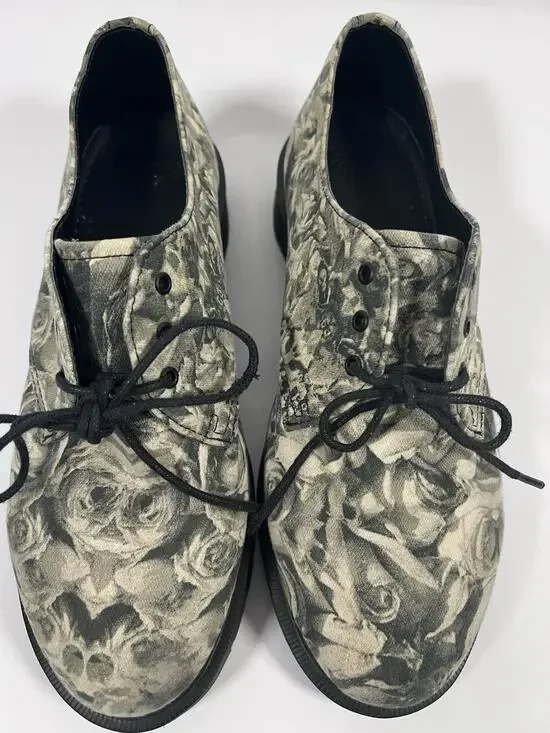 Dr Martens Lester Wild Rose Skull Canvas Oxford Shoes Men 7 Women 8 EU 39