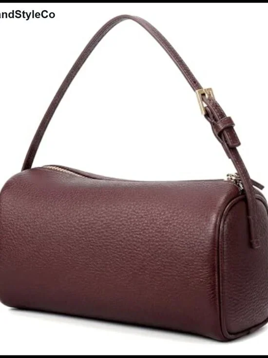 Vegan Leather Mini Barrel Hobo Bag Crossbody Adjustable Strap