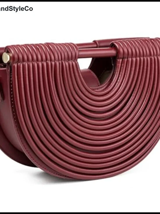 Woven Faux Leather Hobo Bag Semicircle Tote Crossbody Shoulder Handbag