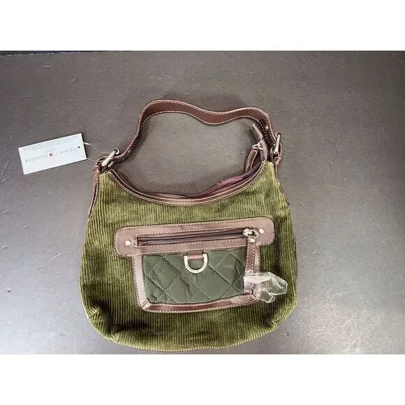 Tommy Hilfiger Montana Small Hobo Purse‎ Green Corduroy New W/tags