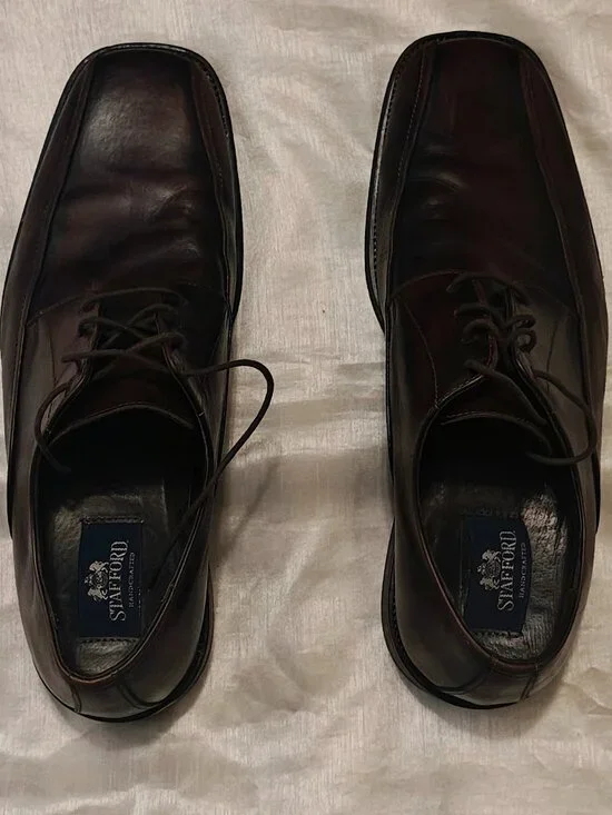 Stafford Handcrafted lace-up men's squared toe leather brown dress shoes 13.5