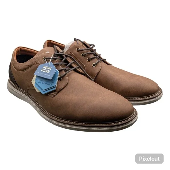 Nunn Bush Mens Kore Walk Plain Toe Oxford Brown Casual Shoes 11 m
