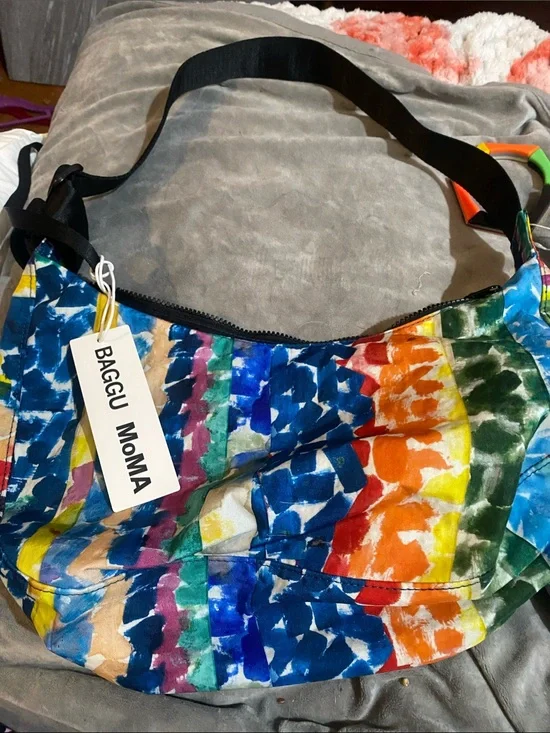 Moma Multicolor Watercolor Stripe Hobo Bag with Black Strap