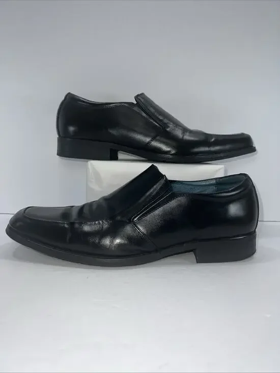 Bacco Bucci Studio Mens Size 11 Black Leather Loafers Square Toe Slip On 8684-14