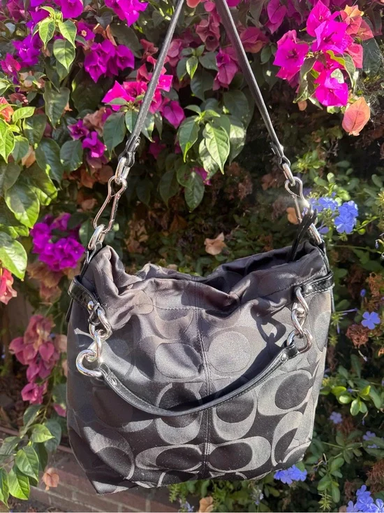 Coach Brooke Signature Black Sateen/Op Art Hobo Bag