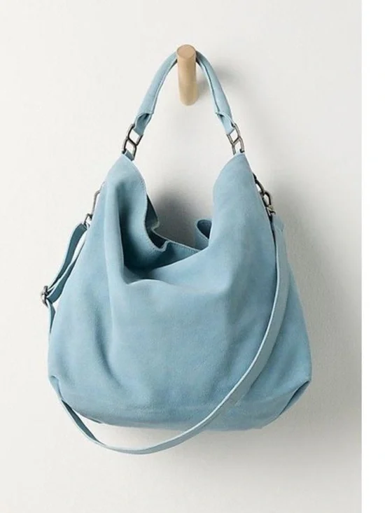 NWT Free People Suzie Suede Soft Light Blue Leather Shoulder Bag
