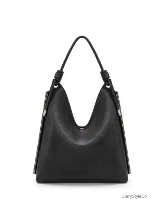 Slouchy Vegan Leather Hobo Shoulder Bag Knotted Handle Large