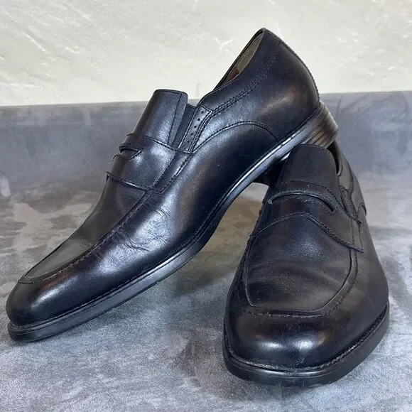 Johnston & Murphy Sheepskin Lined Penny Loafers 10.5 M Black Dual Width Shoes