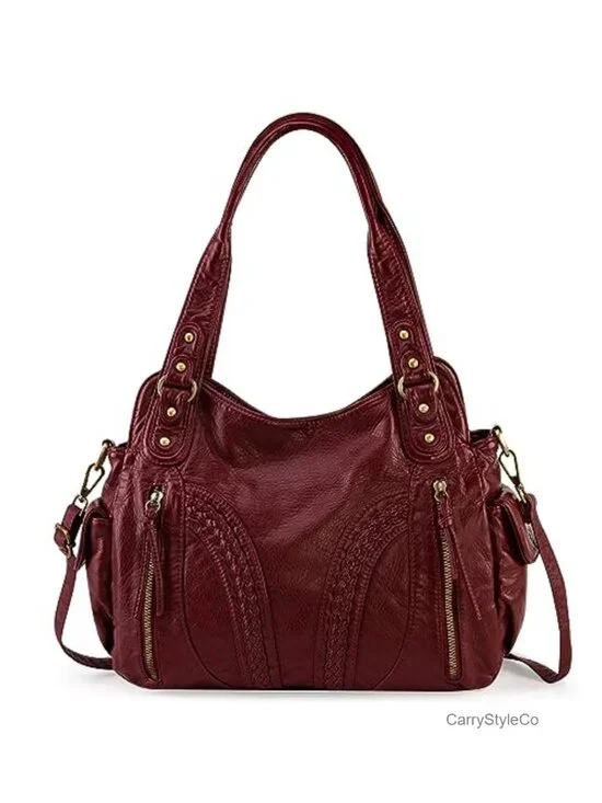 Soft Washed Faux Leather Hobo Bag with Crossbody Strap