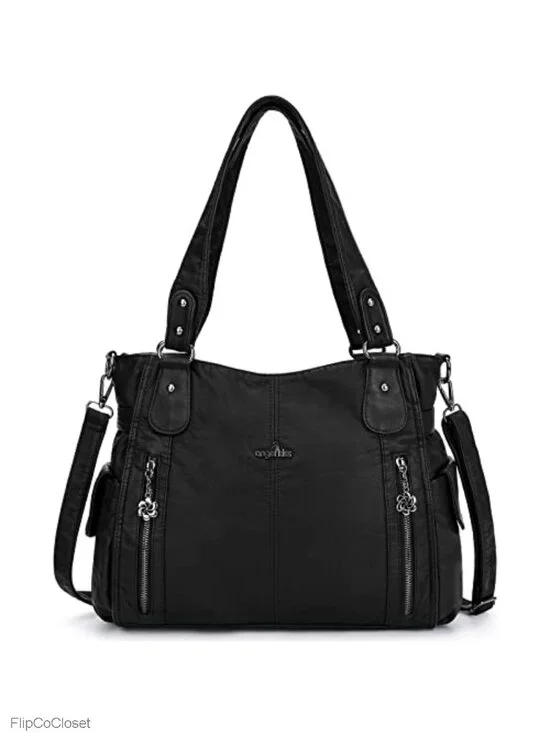 Washed PU Leather Hobo Shoulder Bag Vegan Convertible Crossbody Purse