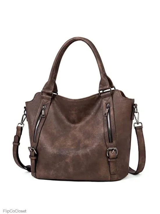 Large Hobo Bag Vegan Leather Multiple Pockets Adjustable Strap 3-in-1 Handbag