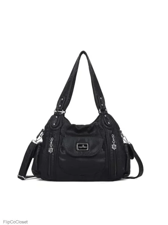 Large Faux Leather Hobo Shoulder Bag Multi Pocket Satchel Tote Purse