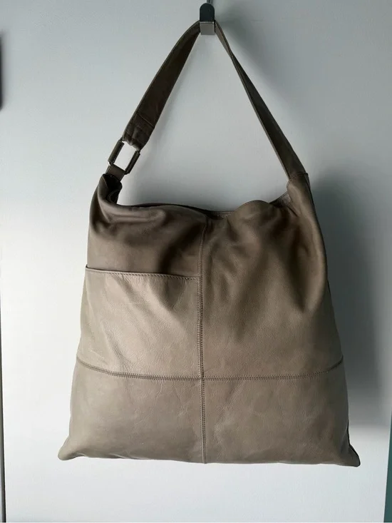 Vintage HOBO International Taupe Gray Leather Panel Hobo Bag