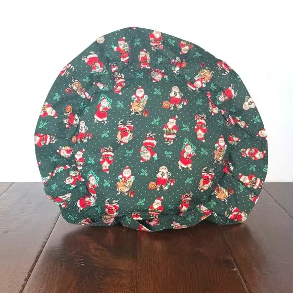 Vintage Handmade Christmas Pillow | Round Santa Throw Pillow | Ruffled Edge