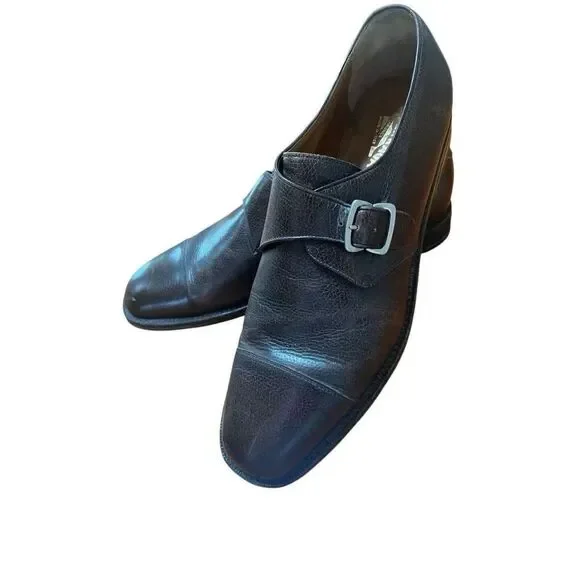 Salvatore Ferragamo Dark Brown Leather Plain Toe Monk Strap Oxford Size 11.5 D