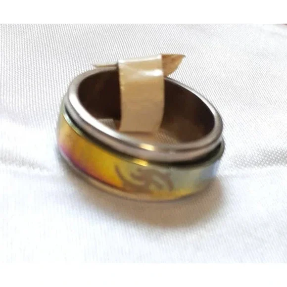 New Tag Dolphin Spinner Fidget Stress Ring Size 6‎ Rainbow Stainless Steel Band
