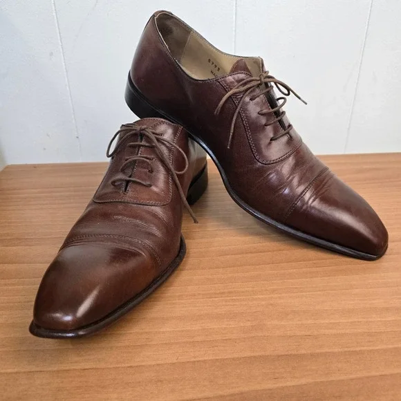 Saks Fifth Avenue 8.5 M Brown Leather Cap Toe Oxford Made‎ in Italy