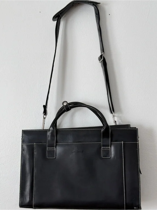 Samsonite Black Leather Laptop Briefcase with Contrast Stitching