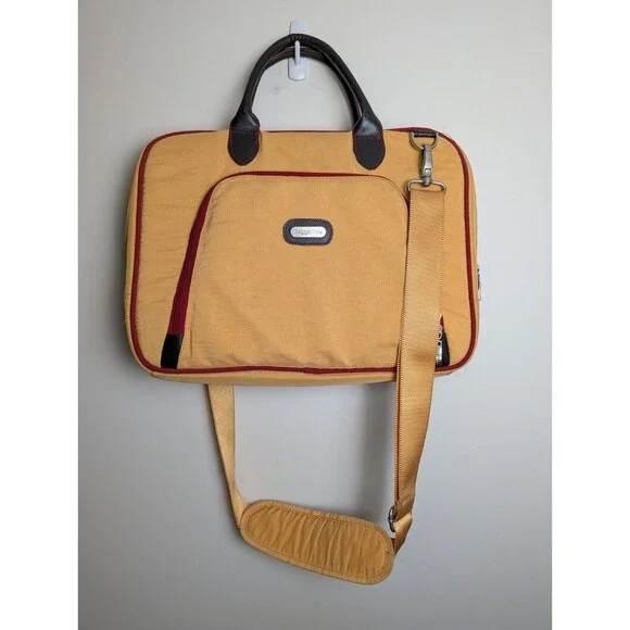 Baggallini Nylon Yellow Laptop Briefcase Messsenger Bag Pockets With ID Wallet