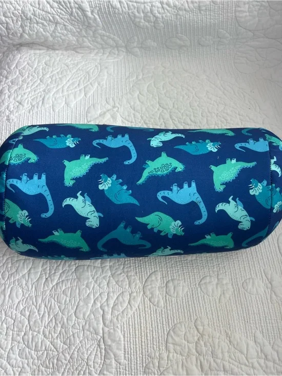 Beaded Bolster Pillow For Kids- Blue Dinosaur design 6.7” x 11.8”