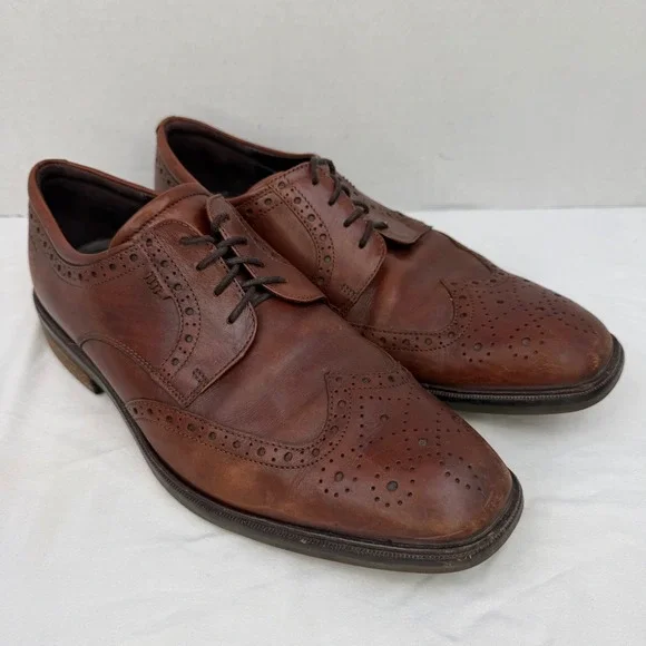 Ecco Mens Dublin Wingtip Oxford Cognac Brown‎ Leather Brogue Dress Shoes Size 43