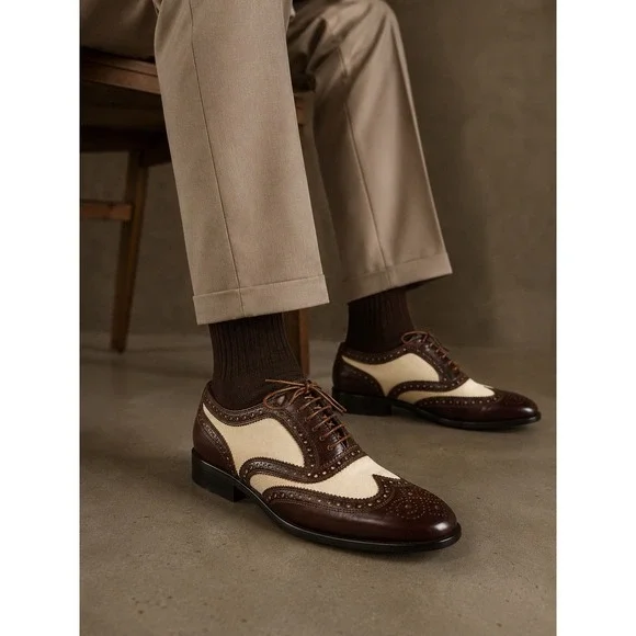 Florsheim Limited Spectator‎ Wingtip Oxford Shoes Mens 7D Brown Cream