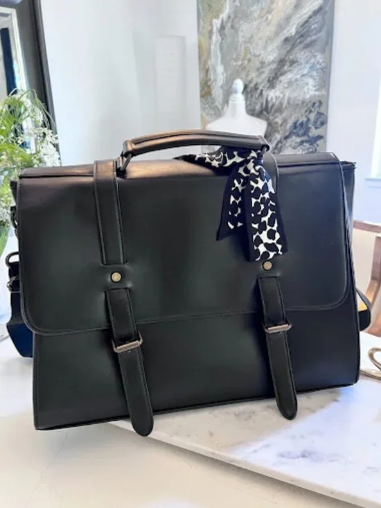 Black Professional Briefcase Laptop Bag with ribbon Scarf