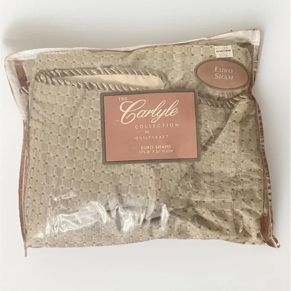 VTG NWT Carlyle Collection Barcelona Sham Euro Beige Brown Cord Trim Checked USA