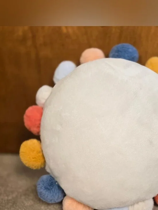 Round Plush Kids' Pillow with Pom-Poms Cream - Pillowfort Excellent Condition