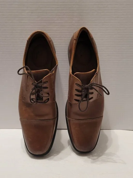 Clarks Collection Men's Brown Leather Cap Toe Oxford Dress Shoes US 10 M