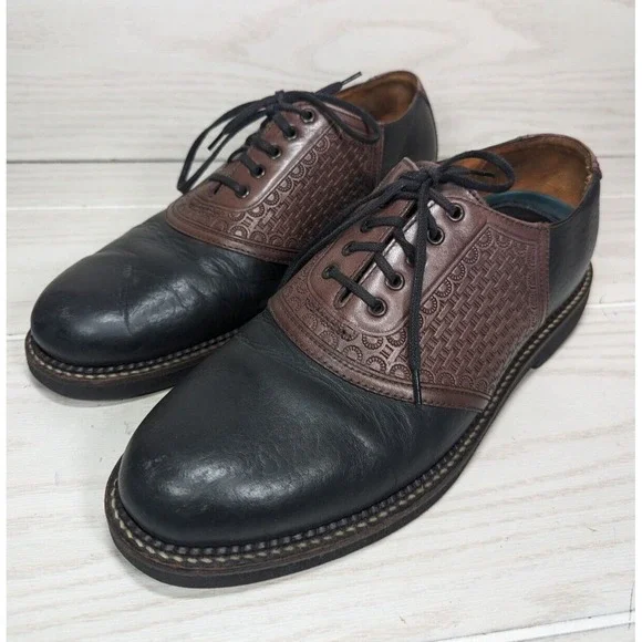 VTG HS‎ Trask Saddle Dress Shoes Mens Sz 9.5M Brown Black Leather Oxfords H4065