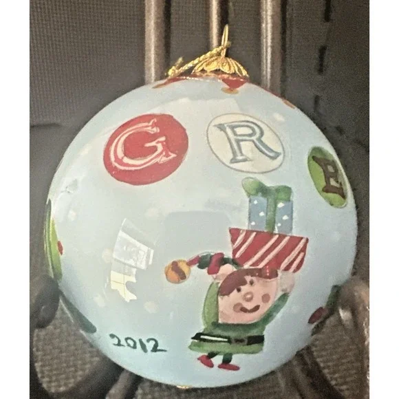 Pier 1 Li Bien Christmas Ornament 2012 Greetings Elves Train 3 1/2