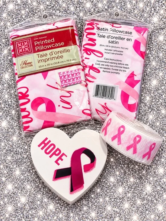 Home Collection Breast Cancer Awareness Satin Pillowcases Set With Decor